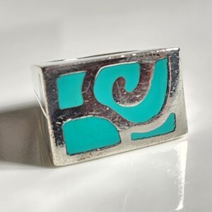 Sterling Silver Turquoise Art Deco Ring Size 8 Signed Hob Mexico