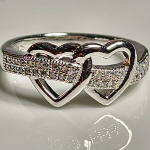 Sterling Silver Double Heart with Cubic Zirconia Size 6