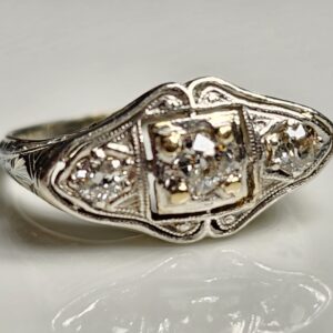 Vintage 14KT White Gold Mine Cut Diamond Ring
