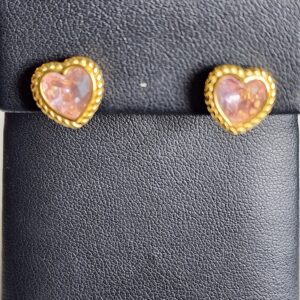Sterling Silver Goldtone Pink Heart Shape Stud Earrings