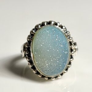 Sterling Silver Gray/Blue Drusy Ring Size 8