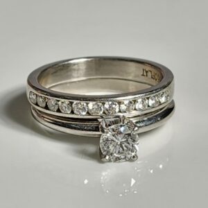 Platinum Wedding Set Solitaire Diamond Ring With Diamond Band Size 6