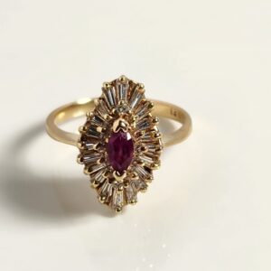 14kt Yellow Gold Diamond Ruby Cocktail ring Size 7