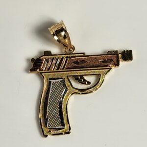 14KT Yellow, White and Rose Gold Pistol Handgun Pendant