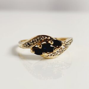 14KT Yellow Gold Marquise Cut Sapphires accented with Diamonds Ring Size 9