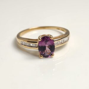 14KT Yellow Gold Amethyst Ring with accent Diamonds Ring 7