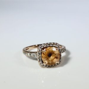14KT Rose Gold Strawberry Quartz with Accent Diamonds ring Size 4