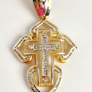 14KT Two Toned Yellow and White Gold Diamond Cross Pendant