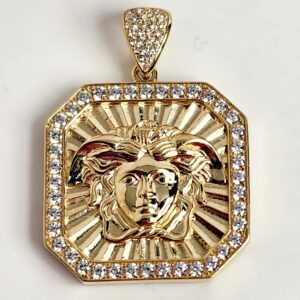 10KT Yellow Gold Medusa Pendant accented with Cubic Zirconia