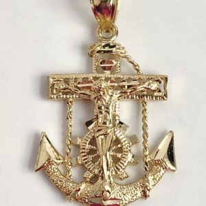 10KY Yellow Gold Anchor Cross Jesus Pendant