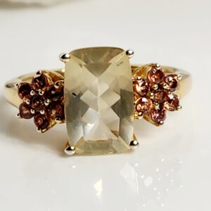 Sterling Silver Gold Tone Quartz accented with Smoky Topaz Ring Size 8