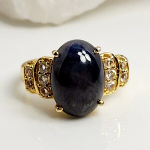 Sterling Silver Gold Tone Black Moonstone accented with White Topaz Size 7