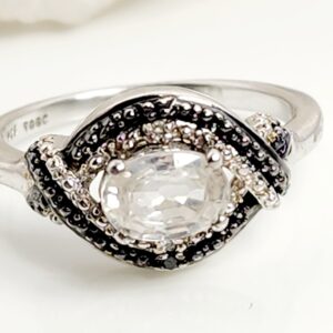 Sterling Silver White Topaz and Diamond Ring Size 7