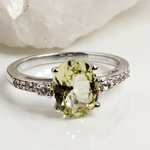 Sterling Silver Oval Green Amethyst accented with Quartz Size 8