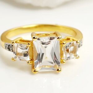 Sterling Silver Gold Tone White Topaz Radiant Cut Ring Size 7