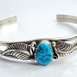 Sterling Silver Turquoise Cuff Bracelet accented with Leaves