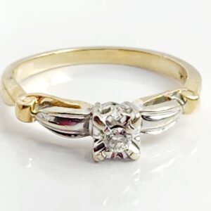 14KT Two Toned Yellow and White Gold Solitaire Diamond Ring Size 6