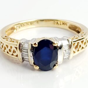 10KT Yellow Gold Oval Sapphire with Diamond Accents Size 6.5