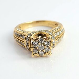14KT Yellow Gold Diamond Cluster Engagement Ring Size 8