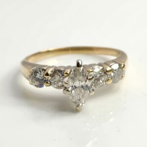 14KT Yellow Gold Marquise Diamond with Accent Diamonds Engagement Ring Size 7.5
