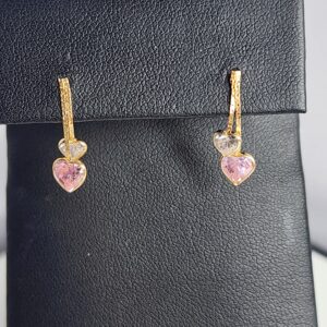 14KT Yellow Gold Cubic Zirconia Heart Dangle Earrings