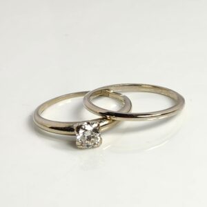 14KT White Gold Diamond Solitaire with Band Wedding Set Size 8