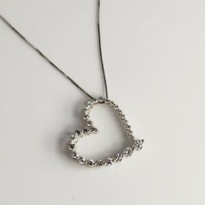18″ 14KT White Gold Chain with Diamond Heart Pendant Necklace
