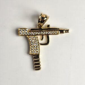 14KT Yellow Gold Cubic Zirconia Uzi Pistol Gun Pendant