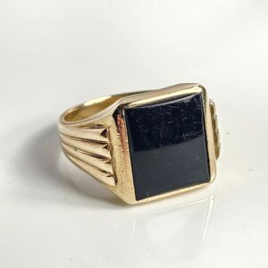 10KT Yellow Gold Black Onyx Mens Ring Size 10