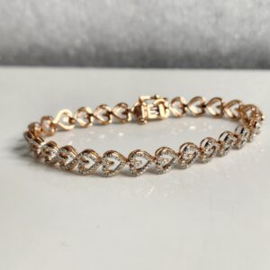 7″ 10KT Rose Gold Diamond Heart Tennis Bracelet