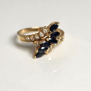 14KT Yellow Gold Marquise Cut Sapphires with Diamond accents Size 6.5