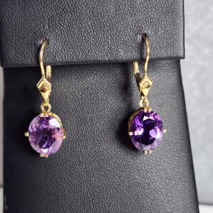 14KT Yellow Gold Oval Amethyst Dangle Earrings