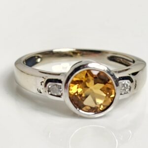 14KT White Gold Citrine accented with Diamonds Ring Size 5