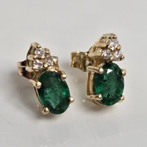 14KT Yellow Gold Emerald Earrings with Diamond Accents