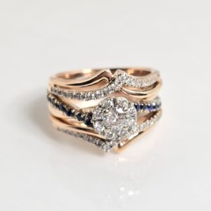 10KT Rose Gold Diamond Wedding Set accented with Sapphires Ring Size 5