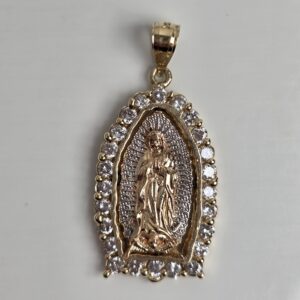 10KT Yellow Gold Lady of Guadalupe Pendant accented with Cubic Zirconia