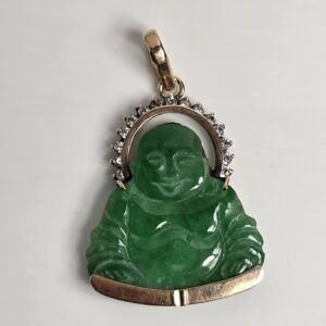 18KT Yellow Gold Jade Budda accented with Cubic Zirconia