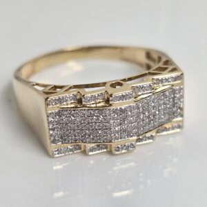 14KT Yellow Gold Pave Set Mens Diamond Ring Size 13