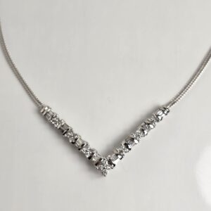 16″ 14KT White Gold Diamond  “V” Shape Necklace