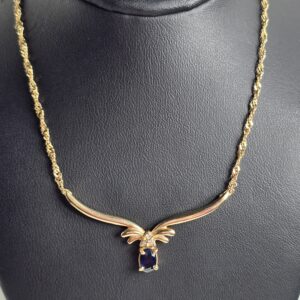 16″ 14KT Yellow Gold Sapphire with Diamond accent Necklace