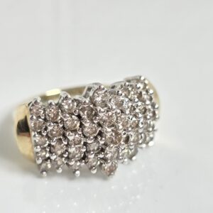 14KT Yellow Gold Diamond Cluster Cocktail Ring Size 7.5