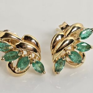 14KT Yellow Gold Marquise Cut Emerald Post Stud Earrings