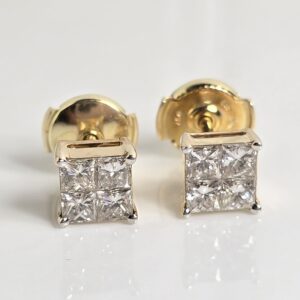 14KT Yellow Gold Princess Cut Diamond Earrings