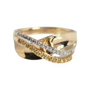 10KT Yellow Gold Wave of White & Yellow Diamond Ring Size 9