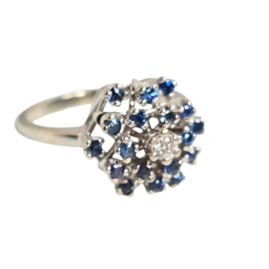 14KT White Gold Diamond Sapphire Cluster Ring Size 6