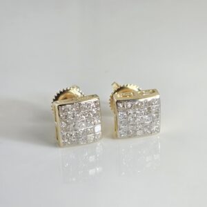 14KT Yellow Gold Princess Cut Diamond Stud Earrings with Screwbacks