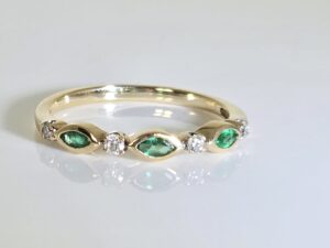 14KT Yellow Gold Marquise Cut Emerald with Accent Diamonds Size 8.5