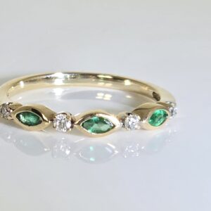 14KT Yellow Gold Marquise Cut Emerald with Accent Diamonds Size 8.5