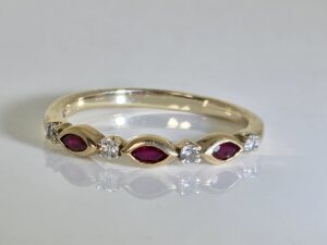 14KT Yellow gold, Marquise Cut Ruby with Diamond Accents Size 9.5