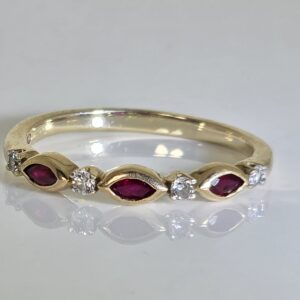 14KT Yellow gold, Marquise Cut Ruby with Diamond Accents Size 9.5